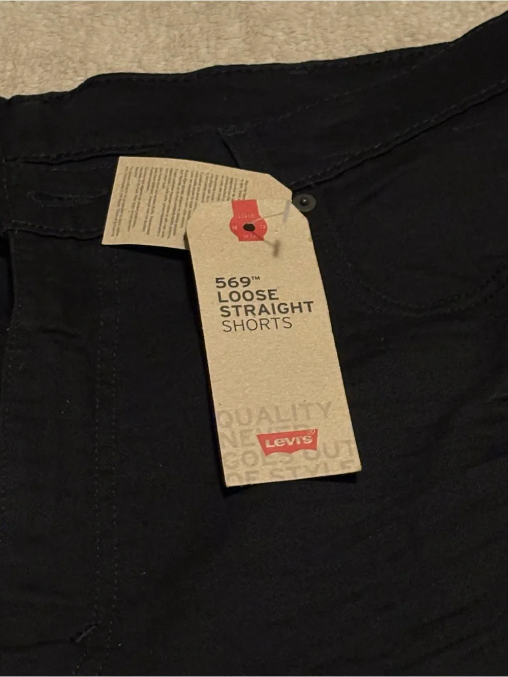 Levi's 569 Men's Loose Straight Stretch Black Denim Shorts 5-Pocket Zip - 38